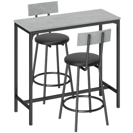 Set masă de bar cu 2 scaune din piele PU gri, economisește spațiu