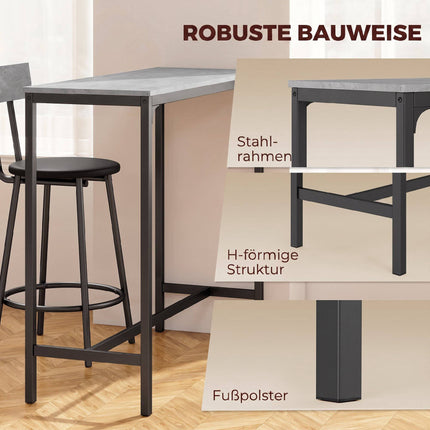 Set masă de bar cu 2 scaune din piele PU gri, economisește spațiu