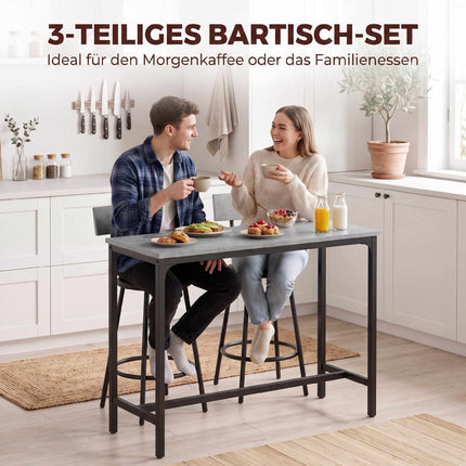 Set masă de bar cu 2 scaune din piele PU gri, economisește spațiu