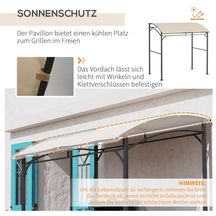Grill roof with UV-resistant rain cover, beige steel frame