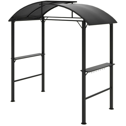 Pavilion grătar 233 x 110 x 235 cm foișor de grădină rezistent la vânt cu acoperiș dublu, rafturi, foișor cu protecție UV, foișor BBQ din oțel, cort grătar cort pentru petrecere BBQ, gri închis Aosom