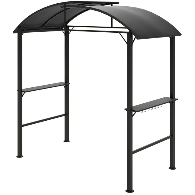 Pavilion grătar 233 x 110 x 235 cm foișor de grădină rezistent la vânt cu acoperiș dublu, rafturi, foișor cu protecție UV, foișor BBQ din oțel, cort grătar cort pentru petrecere BBQ, gri închis Aosom
