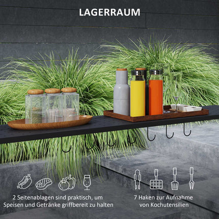 Pavilion grătar 233 x 110 x 235 cm foișor de grădină rezistent la vânt cu acoperiș dublu, rafturi, foișor cu protecție UV, foișor BBQ din oțel, cort grătar cort pentru petrecere BBQ, gri închis Aosom