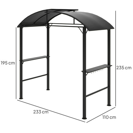 Pavilion grătar 233 x 110 x 235 cm foișor de grădină rezistent la vânt cu acoperiș dublu, rafturi, foișor cu protecție UV, foișor BBQ din oțel, cort grătar cort pentru petrecere BBQ, gri închis Aosom