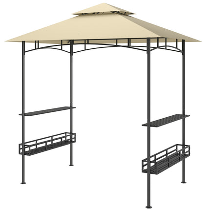 Pavilion pentru grătar 240 x 150 x 257 cm Pavilion de grădină ignifug impermeabil cu acoperiș dublu, rafturi laterale, foișor cu protecție UV, foișor pentru grătar din oțel, cort grătar pentru grătar de petrecere, bej Aosom
