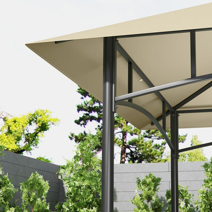 Pavilion pentru grătar 240 x 150 x 257 cm Pavilion de grădină ignifug impermeabil cu acoperiș dublu, rafturi laterale, foișor cu protecție UV, foișor pentru grătar din oțel, cort grătar pentru grătar de petrecere, bej Aosom