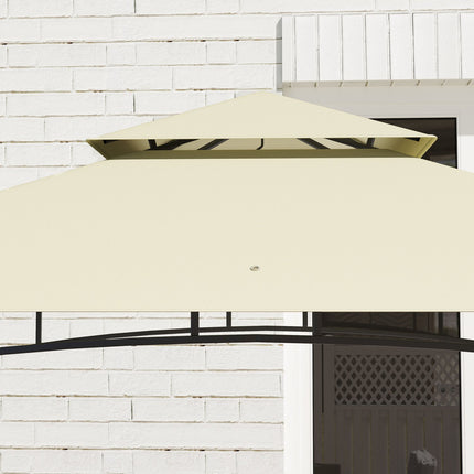 Pavilion pentru grătar 240 x 150 x 257 cm Pavilion de grădină ignifug impermeabil cu acoperiș dublu, rafturi laterale, foișor cu protecție UV, foișor pentru grătar din oțel, cort grătar pentru grătar de petrecere, bej Aosom