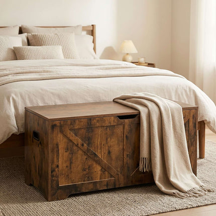 Bancă de depozitare în stil hambar, MDF maro – 100x40x46 cm