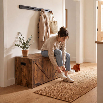 Bancă de depozitare în stil hambar, MDF maro – 100x40x46 cm