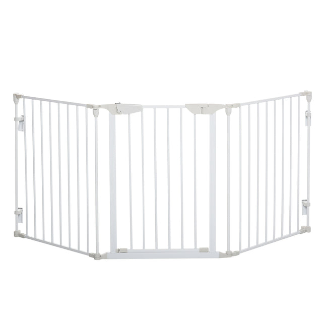 Poarta Bariera Pentru Caini, Poarta De Protectie, Poarta pentru Caini, Protectie Usa, 3 Elemente Inclusiv Ușa De Securitate, Metal, Plastic, Alb, 180 X 3 X 74,5 Cm
