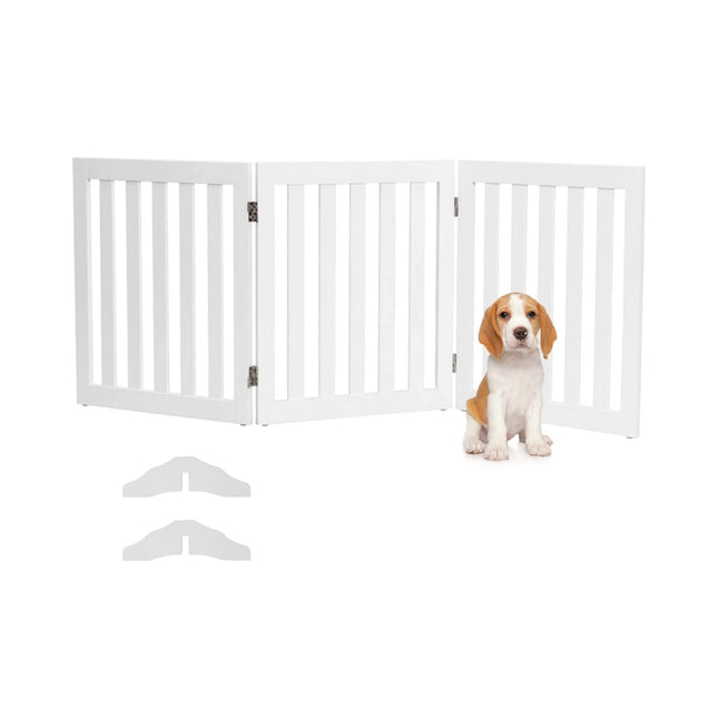 Poarta bariera pentru caini, inaltime 60 cm, poarta de protectie din lemn, pliabila, 3 panouri, alba