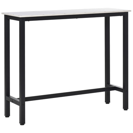 Masa de bar, masa de bar cu aspect de marmura, masa de bucatarie cu picioare reglabile pentru living, sufragerie, otel 120 x 40 x 100 cm alb + negru