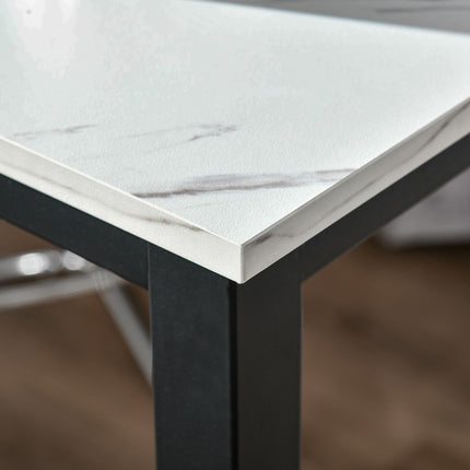 Masa de bar, masa de bar cu aspect de marmura, masa de bucatarie cu picioare reglabile pentru living, sufragerie, otel 120 x 40 x 100 cm alb + negru