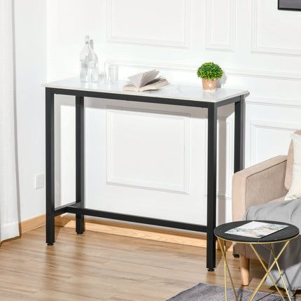 Masa de bar, masa de bar cu aspect de marmura, masa de bucatarie cu picioare reglabile pentru living, sufragerie, otel 120 x 40 x 100 cm alb + negru