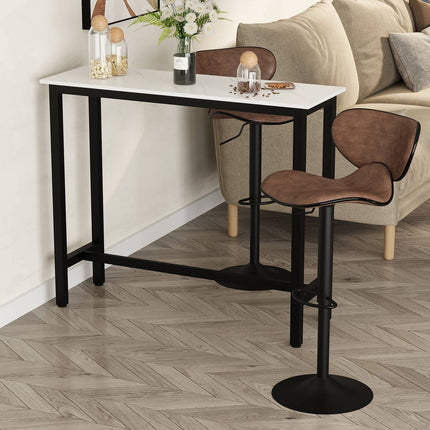 Masa de bar, masa de bar cu aspect de marmura, masa de bucatarie cu picioare reglabile pentru living, sufragerie, otel 120 x 40 x 100 cm alb + negru