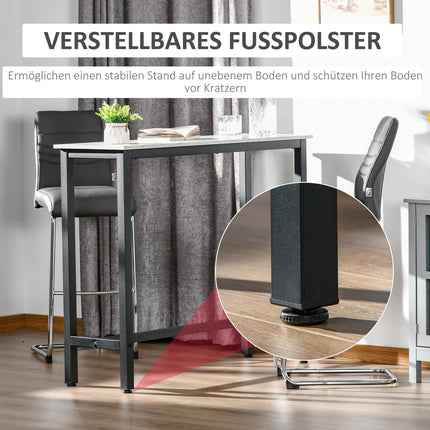 Masa de bar, masa de bar cu aspect de marmura, masa de bucatarie cu picioare reglabile pentru living, sufragerie, otel 120 x 40 x 100 cm alb + negru