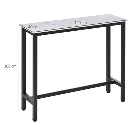 Masa de bar, masa de bar cu aspect de marmura, masa de bucatarie cu picioare reglabile pentru living, sufragerie, otel 120 x 40 x 100 cm alb + negru