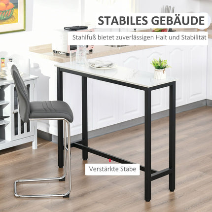Masa de bar, masa de bar cu aspect de marmura, masa de bucatarie cu picioare reglabile pentru living, sufragerie, otel 120 x 40 x 100 cm alb + negru