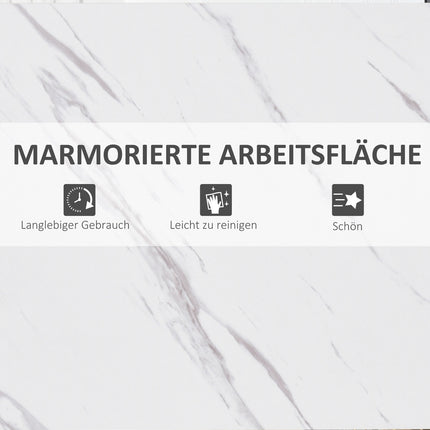 Masa de bar, masa de bar cu aspect de marmura, masa de bucatarie cu picioare reglabile pentru living, sufragerie, otel 120 x 40 x 100 cm alb + negru