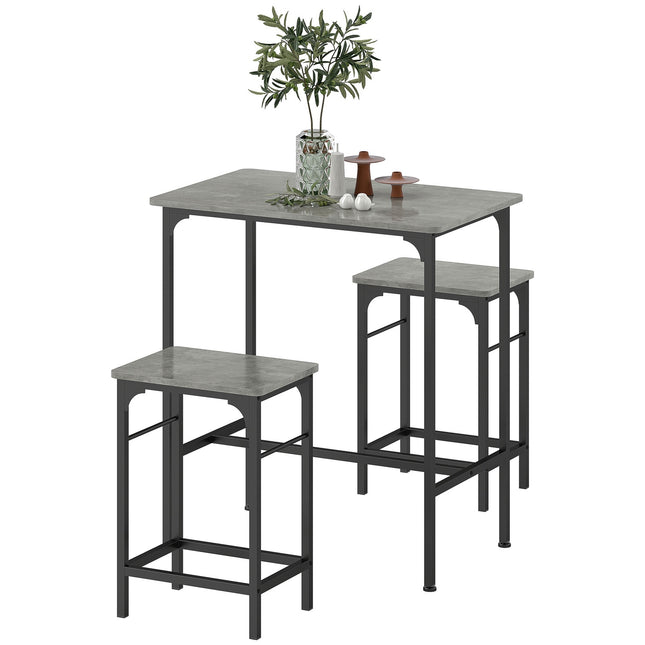 Set masa de bar Masa de bar cu set scaun de bar Masa de sufragerie cu 2 scaune cu suport antiderapant pentru picioare Gri