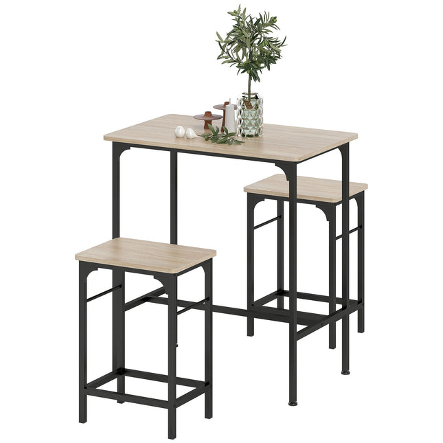 Set masa de bar Masa de bar cu set scaun de bar Masa de sufragerie cu 2 scaune cu suport antiderapant Lemn natural