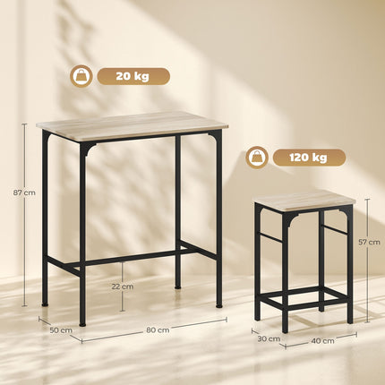 Set masa de bar Masa de bar cu set scaun de bar Masa de sufragerie cu 2 scaune cu suport antiderapant Lemn natural