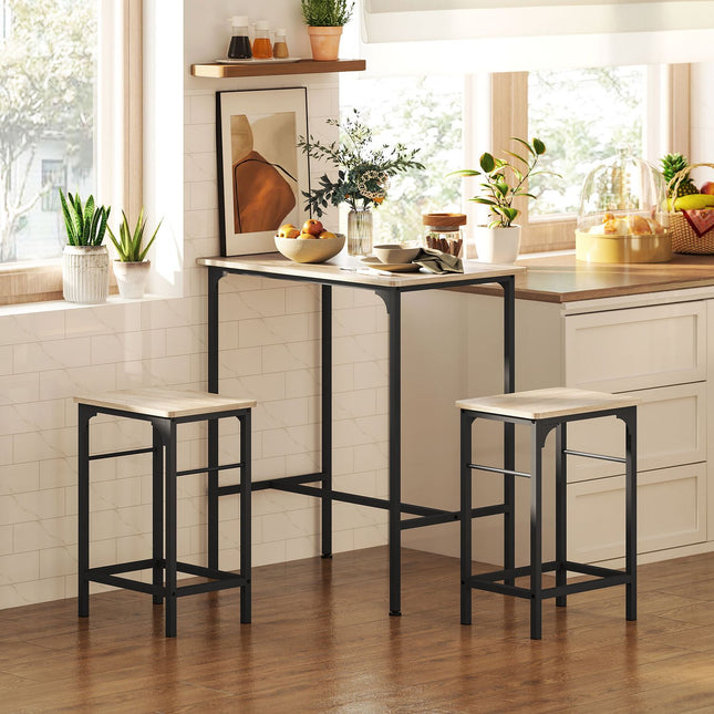 Set masa de bar Masa de bar cu set scaun de bar Masa de sufragerie cu 2 scaune cu suport antiderapant Lemn natural
