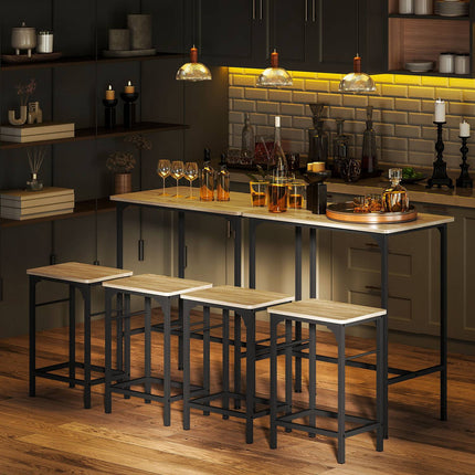Set masa de bar Masa de bar cu set scaun de bar Masa de sufragerie cu 2 scaune cu suport antiderapant Lemn natural