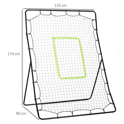 Baseball Rebounder PitchBack, plasă portabilă de perete de rebound cu zonă de lovire pentru baseball, fotbal, metal, negru, 123 x 174 cm