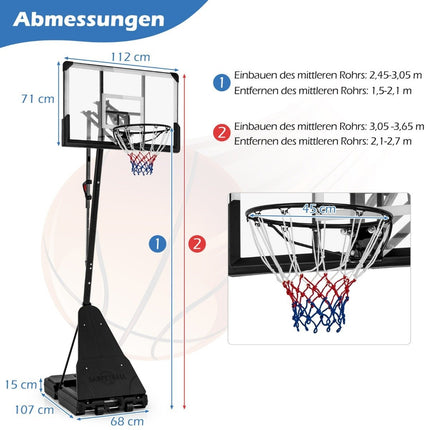 Basketball stand 150-305 cm height-adjustable basketball hoop outdoor with stand