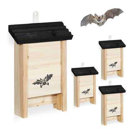 Set de 4 cutii pentru lilieci – Lemn netratat, Ușor de urcat