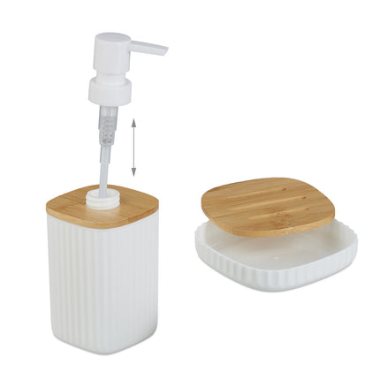 Set de accesorii pentru baie, plastic & bambus, 6 piese