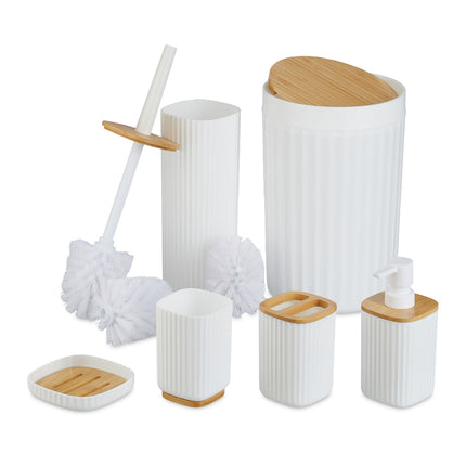 Set de accesorii pentru baie, plastic & bambus, 6 piese