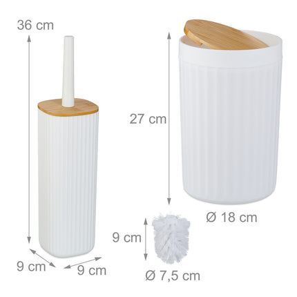 Set de accesorii pentru baie, plastic & bambus, 6 piese