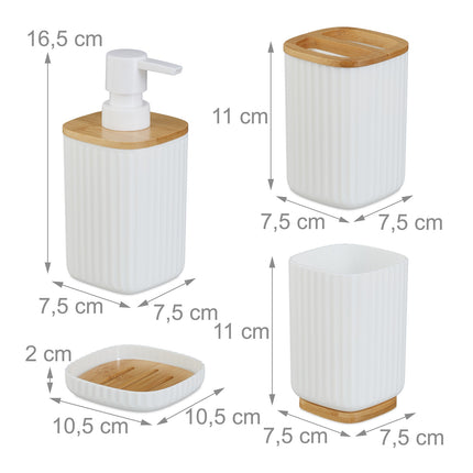 Set de accesorii pentru baie, plastic & bambus, 6 piese
