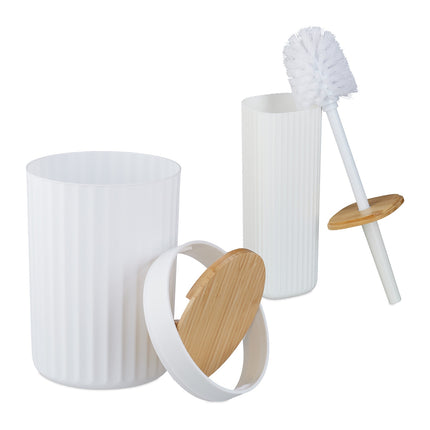 Set de accesorii pentru baie, plastic & bambus, 6 piese
