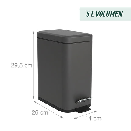 Coș de gunoi pentru baie, 5L, închidere silențioasă, pedală de picior