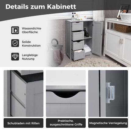 Dulap de baie, 4 sertare, raft reglabil, gri