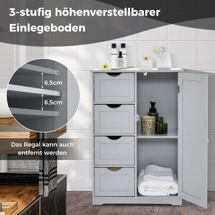 Dulap de baie, 4 sertare, raft reglabil, gri
