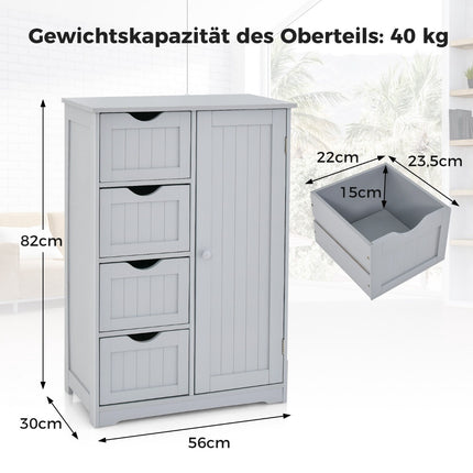 Dulap de baie, 4 sertare, raft reglabil, gri