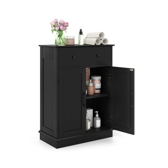 Dulap de baie cu sertar, raft reglabil, 56x30x80cm, negru