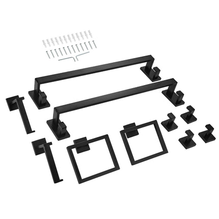 Bathroom Hardware Set, Matte Black, 10-Piece Stainless Steel