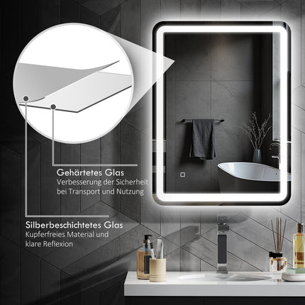 Oglinda de baie, LED, anti-aburire, control tactil, 60x80 cm