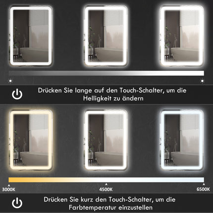 Oglinda de baie, LED, anti-aburire, control tactil, 60x80 cm