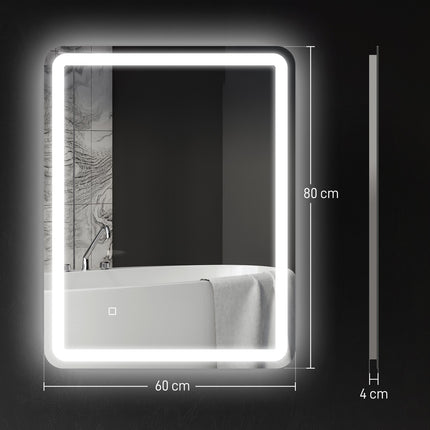 Oglinda de baie, LED, anti-aburire, control tactil, 60x80 cm