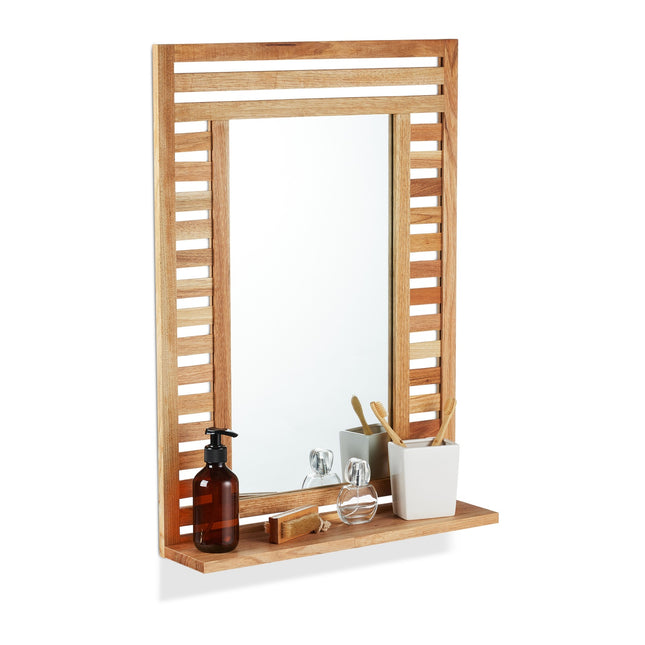Oglinda Baie cu Raft - Lemn Natural de Nuc