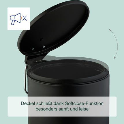 Coș de gunoi cu pedală pentru baie, 3L - Închidere silențioasă, Mâini libere