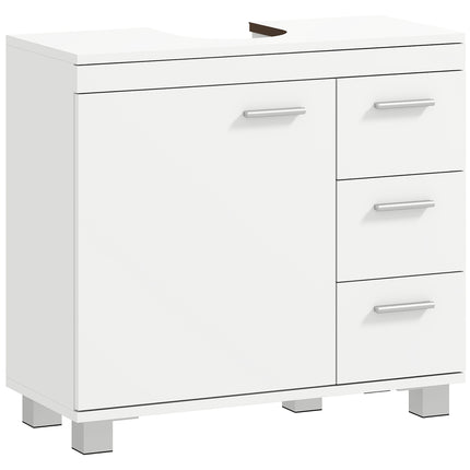 Dulap pentru chiuvetă de baie, MDF, 2 rafturi, 3 sertare, alb