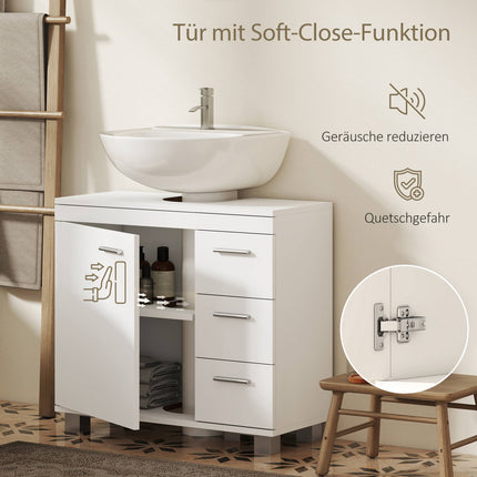 Dulap pentru chiuvetă de baie, MDF, 2 rafturi, 3 sertare, alb