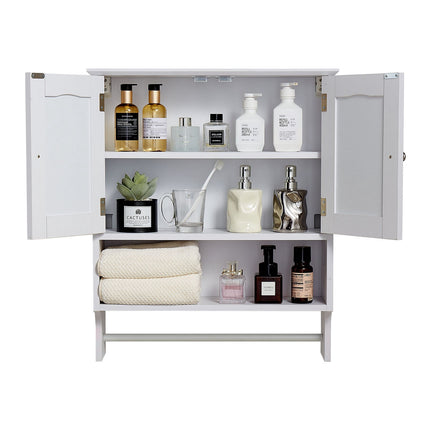 Bathroom Wall Cabinet, 2-Door, Adjustable Shelf, Towel Bar